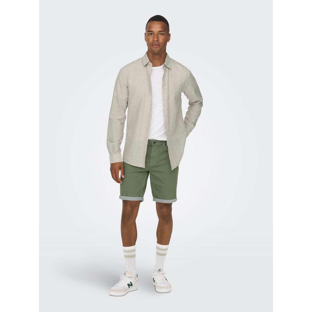 ONLY & SONS MEN΄S SLIM FIT SOLID LINEN LONSLEEVE SHIRT 22012321 CHINCHILLA